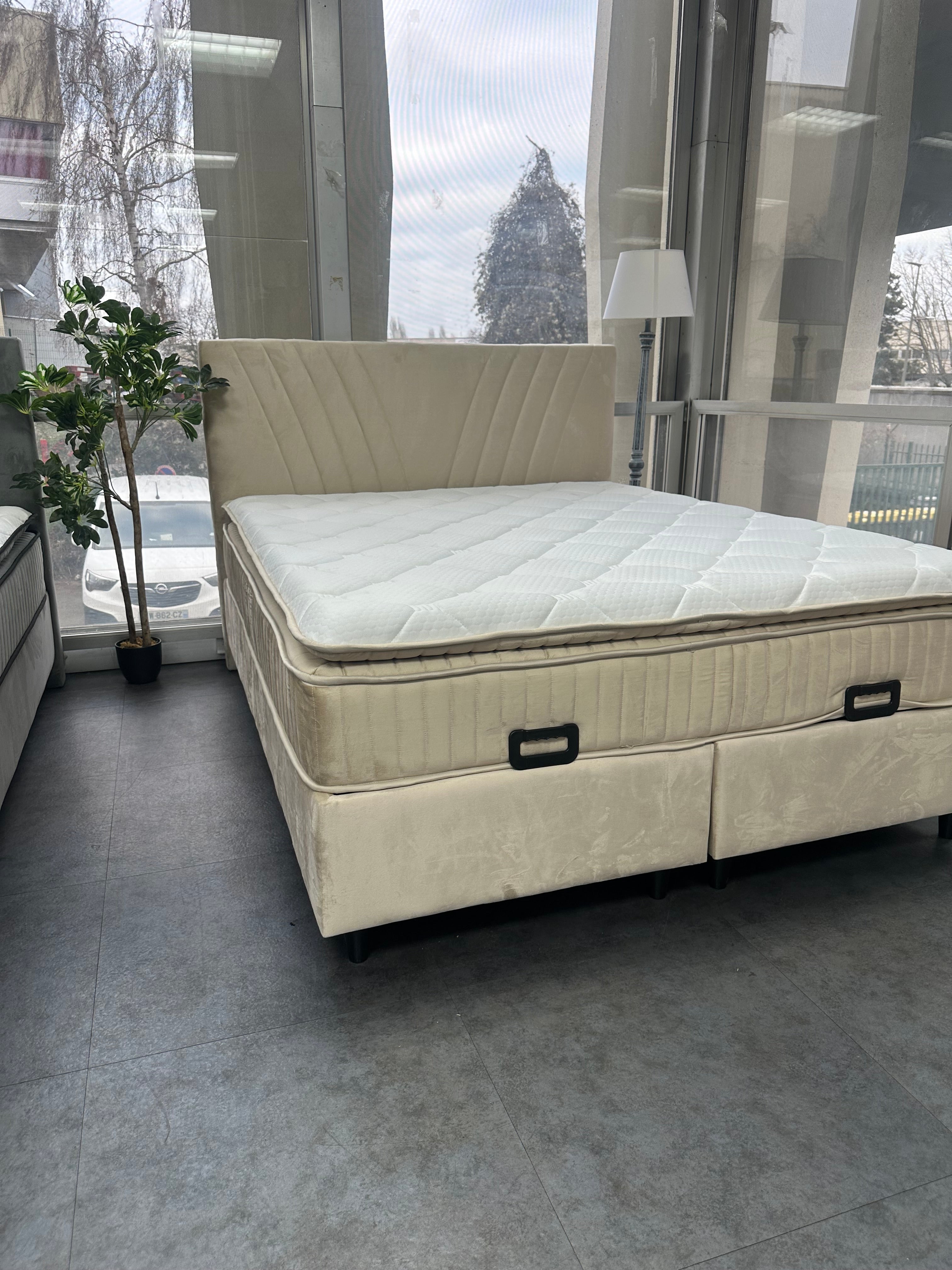 Pack Lit Coffre PALMI Beige + Matelas 32cm d’épaisseur
