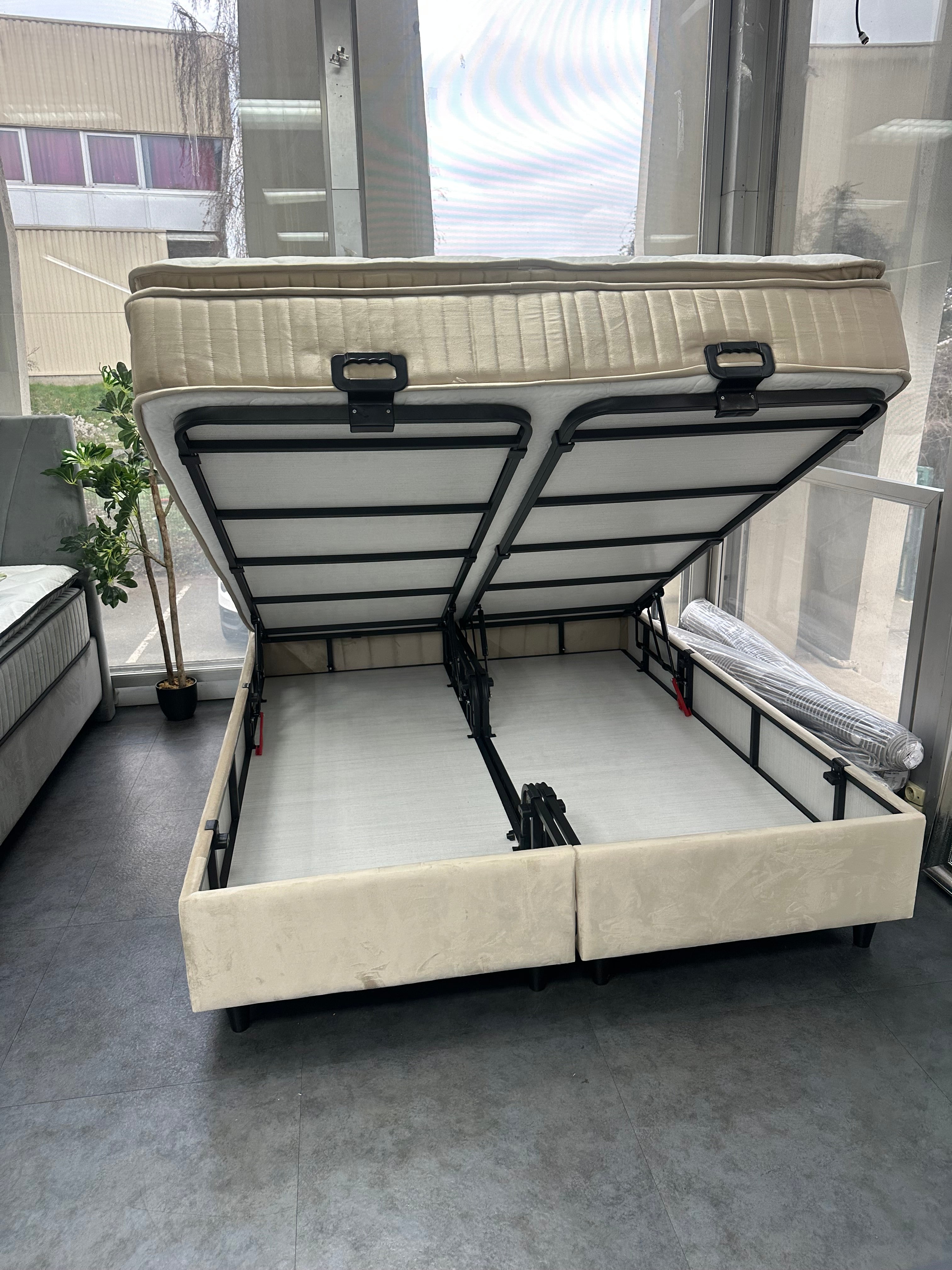 Pack Lit Coffre PALMI Beige + Matelas 32cm d’épaisseur