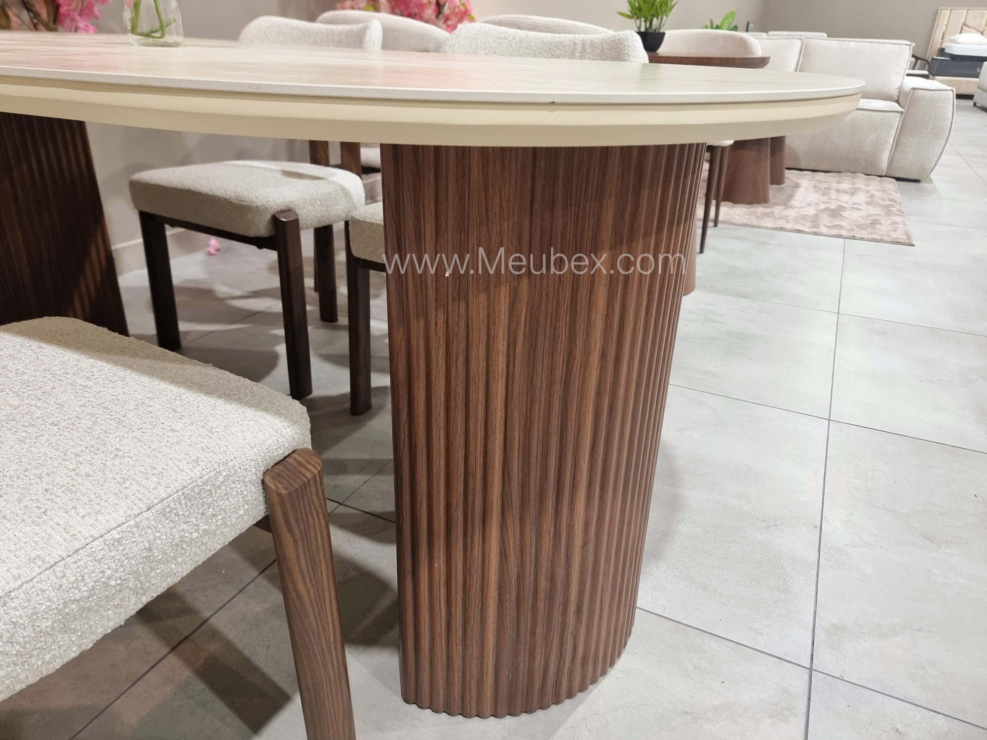Ensemble Calypso Bicolor 180cm + 4 chaises Hera Noyer Chenille