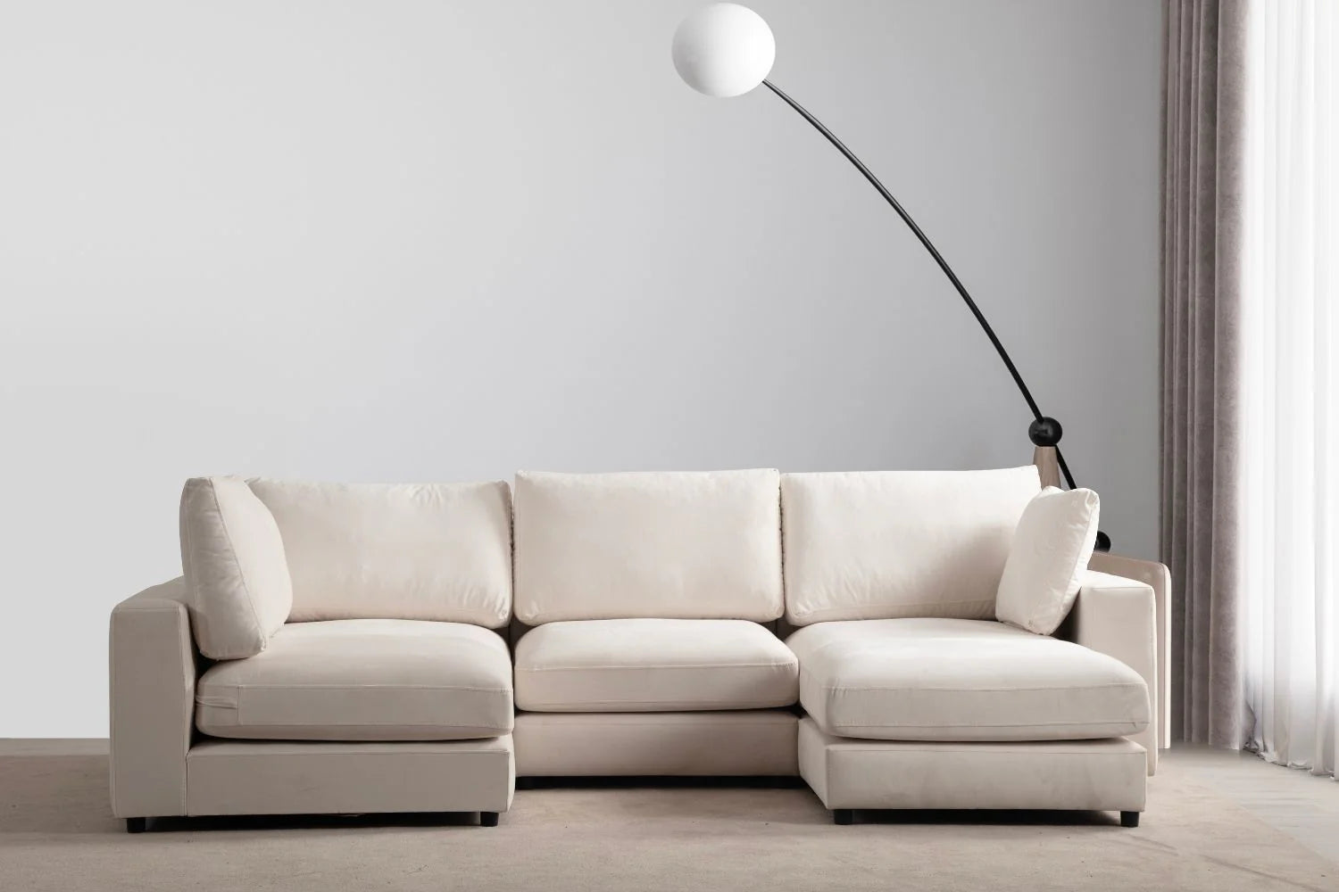 Julia | Velours Blanc cassé 4+1 pouf