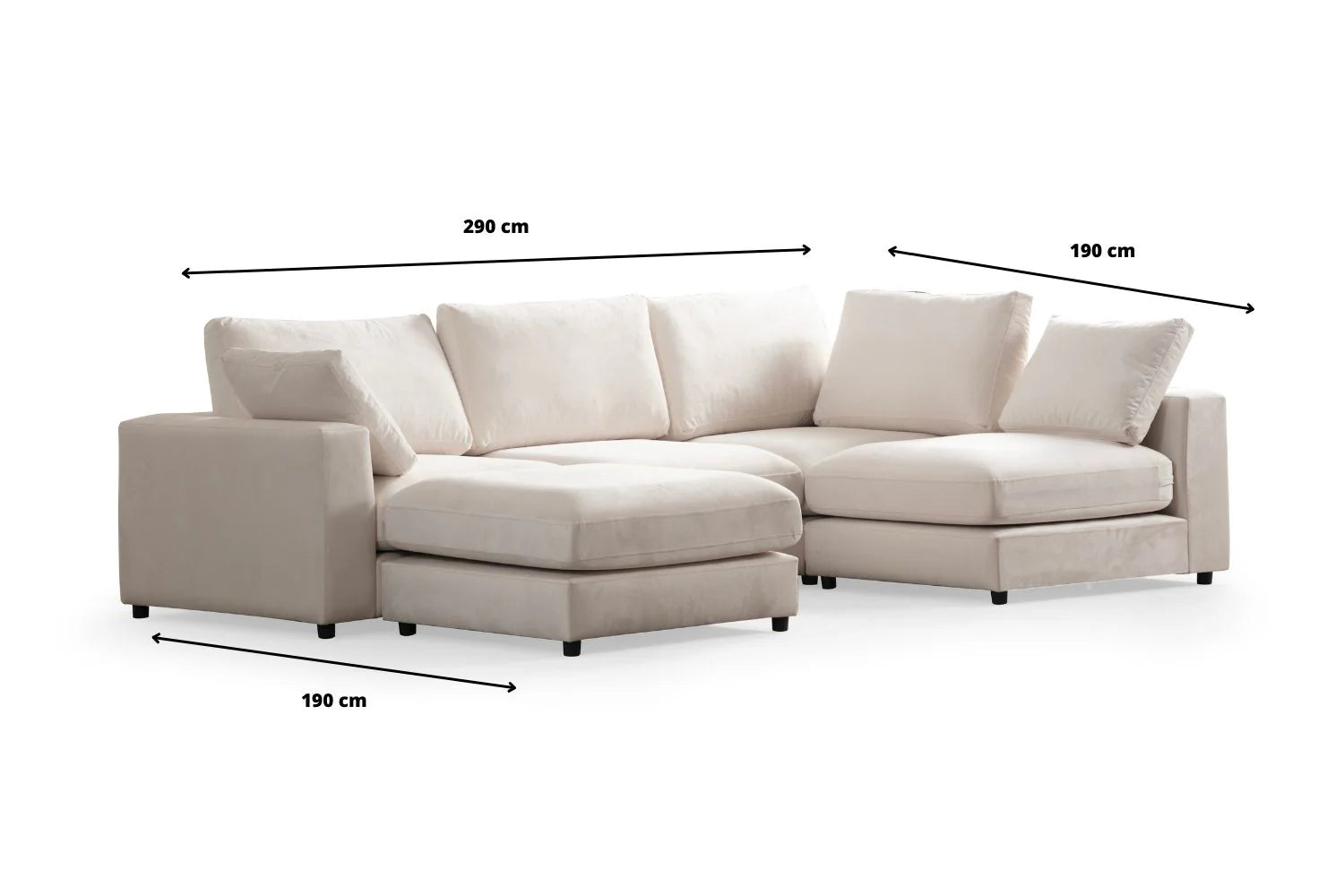 Julia | Velours Blanc cassé 4+1 pouf