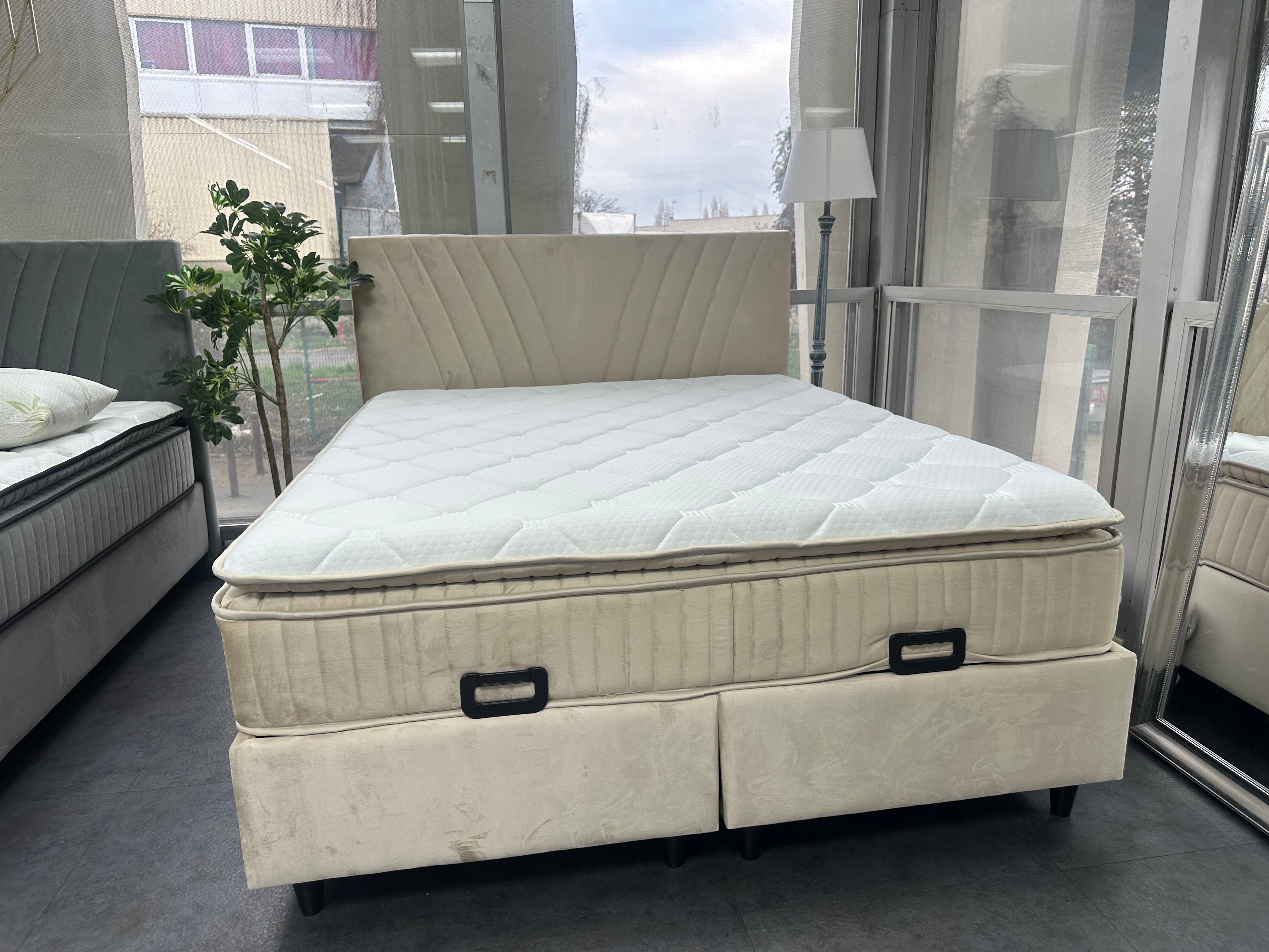 Pack Lit Coffre PALMI Beige + Matelas 32cm d’épaisseur