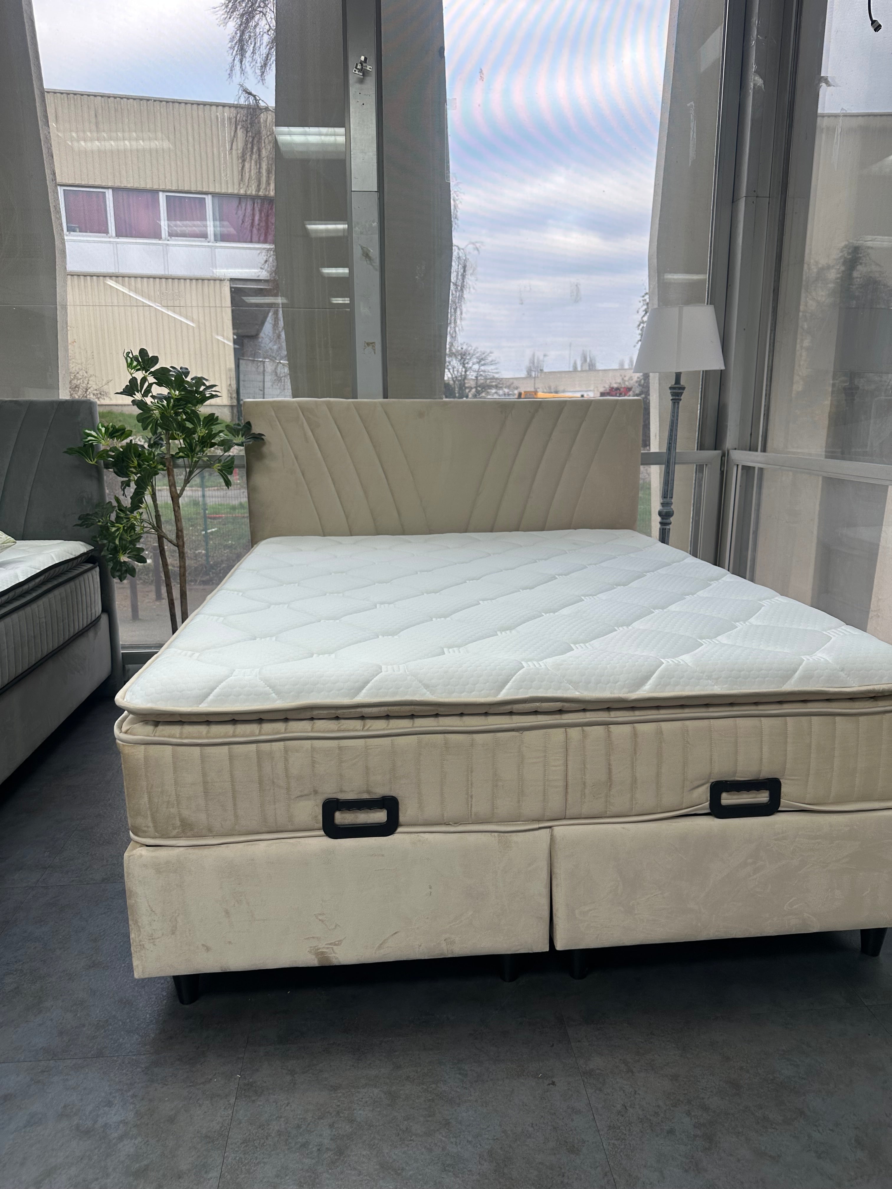 Pack Lit Coffre PALMI Beige + Matelas 32cm d’épaisseur