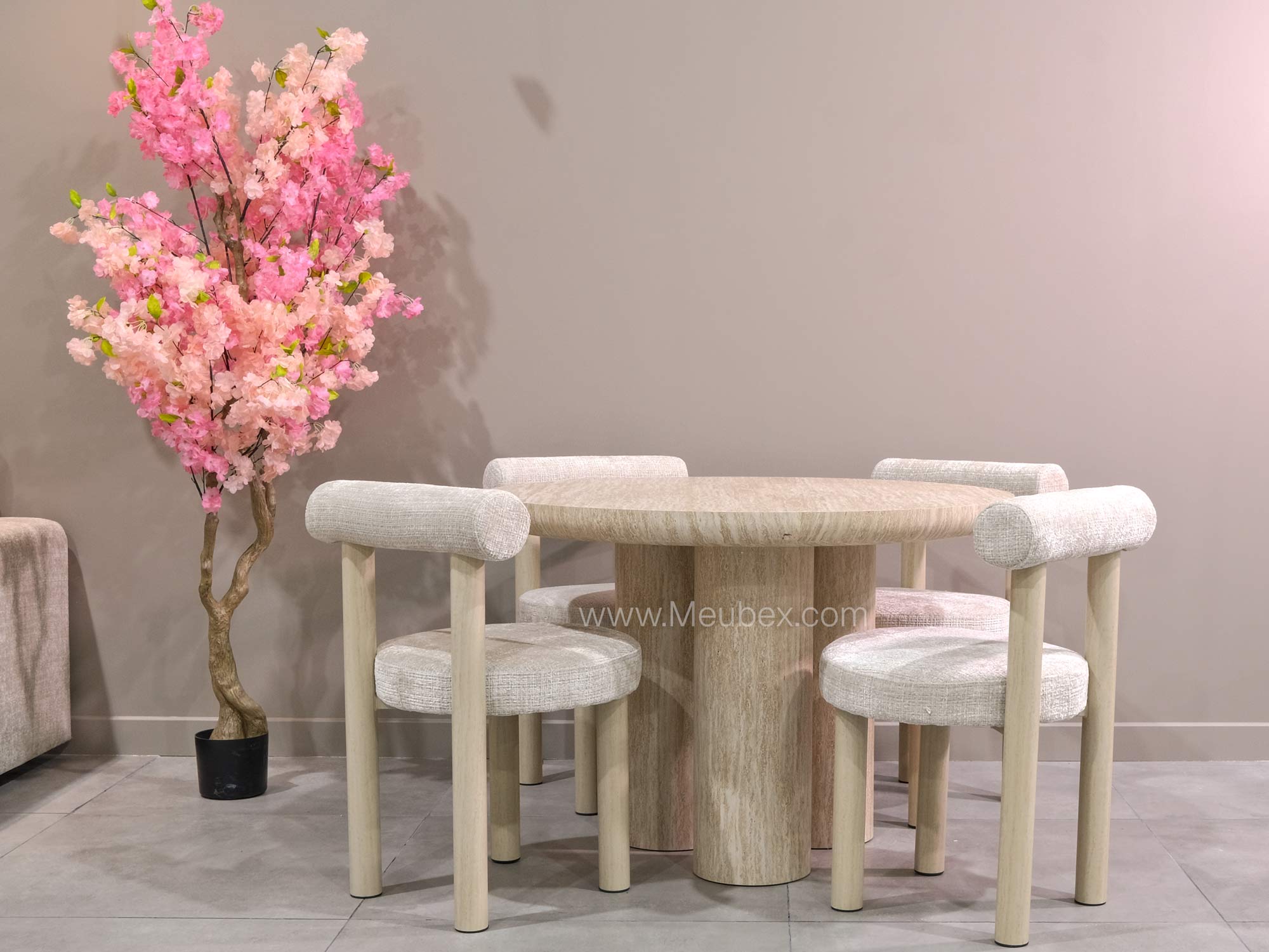 Ensemble Maya Travertin + 4 chaises Irina travertin cremona
