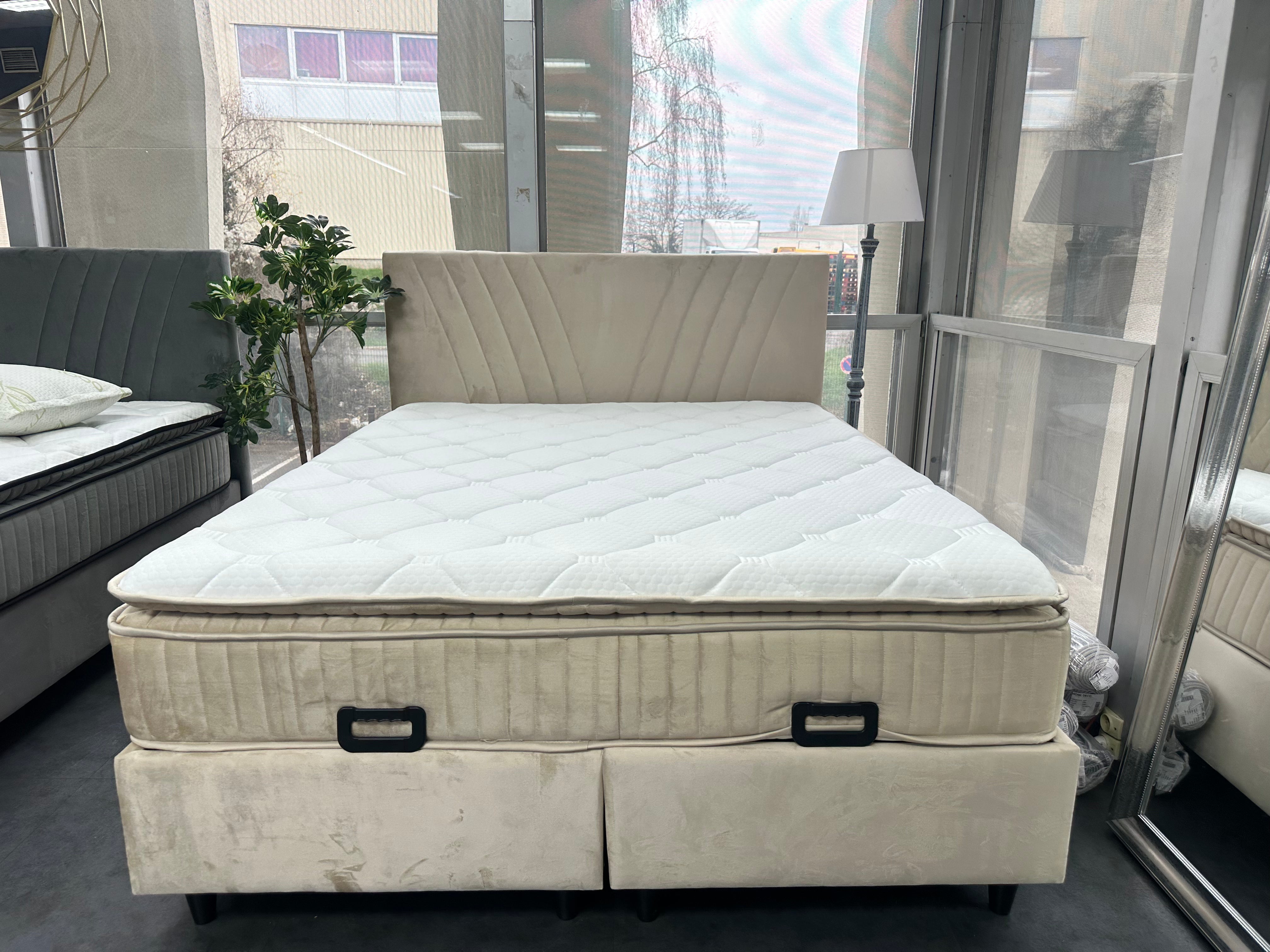 Pack Lit Coffre PALMI Beige + Matelas 32cm d’épaisseur