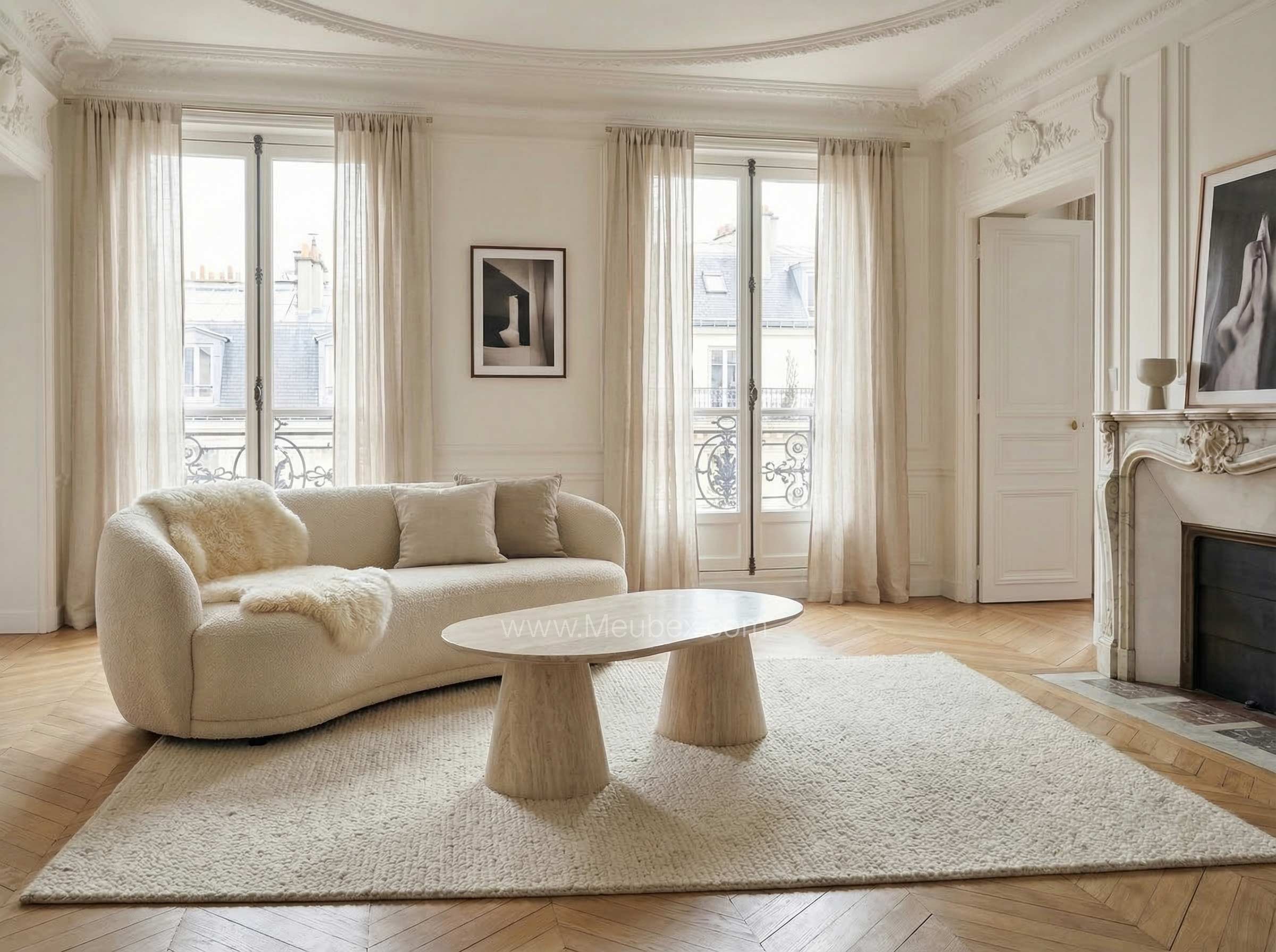 Iconic | Bois mdf , Plateau en céramique effet travertin