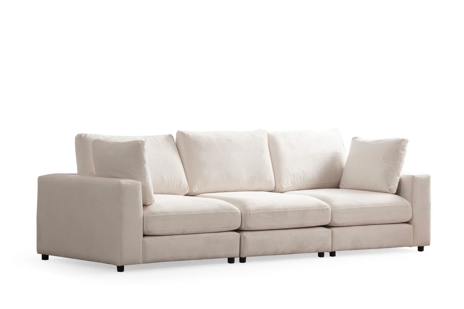 Julia | Velours Blanc cassé 3+1 pouf