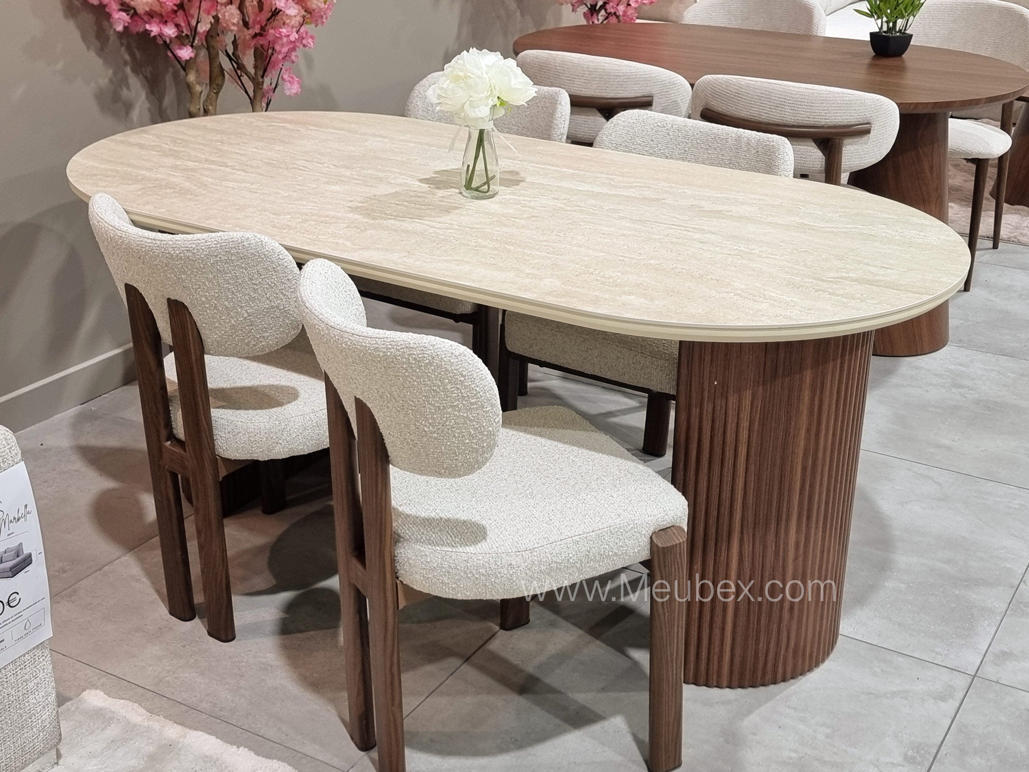 Ensemble Calypso Bicolor 180cm   + 4 chaises Hera Noyer Chenille