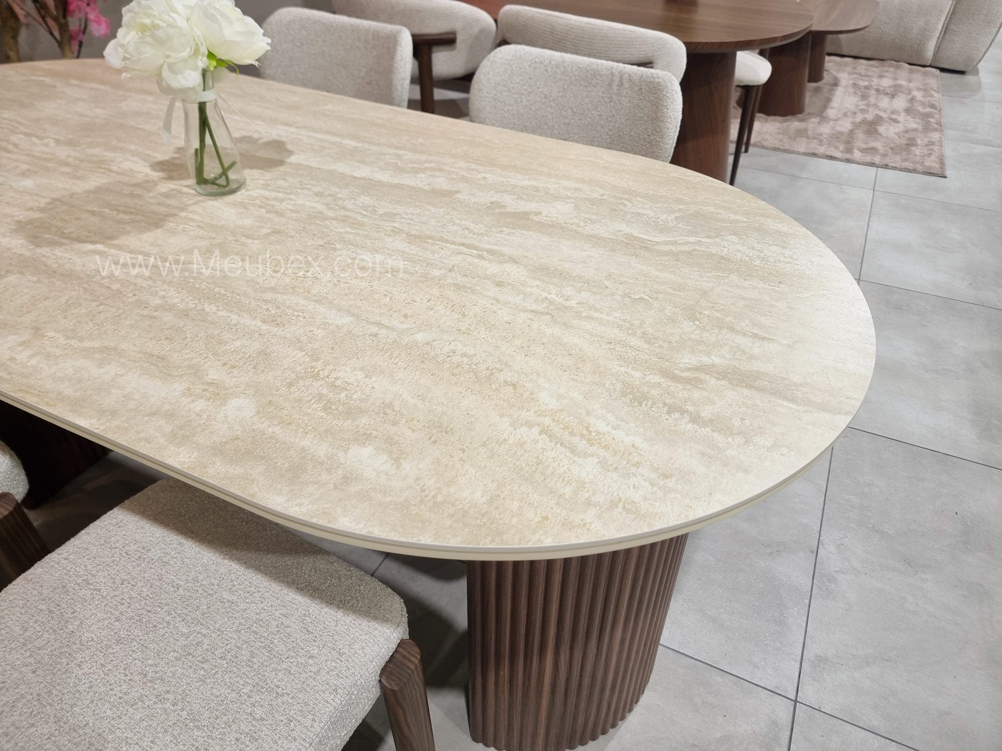 Ensemble Calypso Bicolor 180cm   + 4 chaises Hera Noyer Chenille