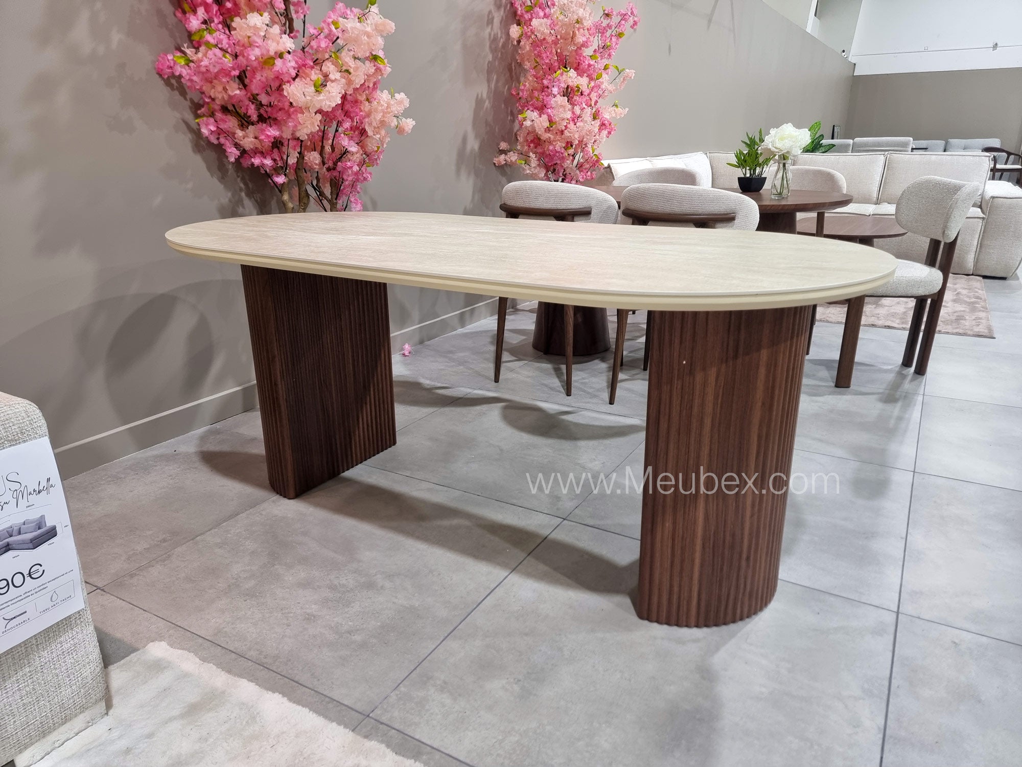 Ensemble Calypso Bicolor 180cm   + 4 chaises Hera Noyer Chenille