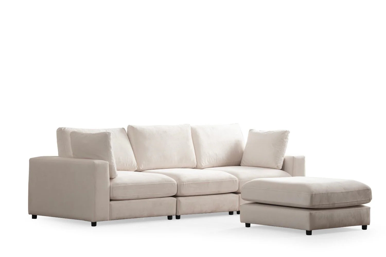 Julia | Velours Blanc cassé 3+1 pouf