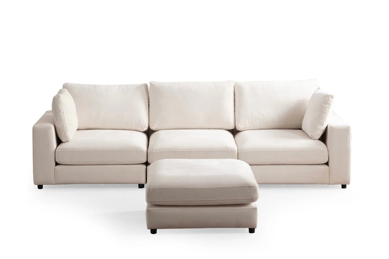 Julia | Velours Blanc cassé 3+1 pouf