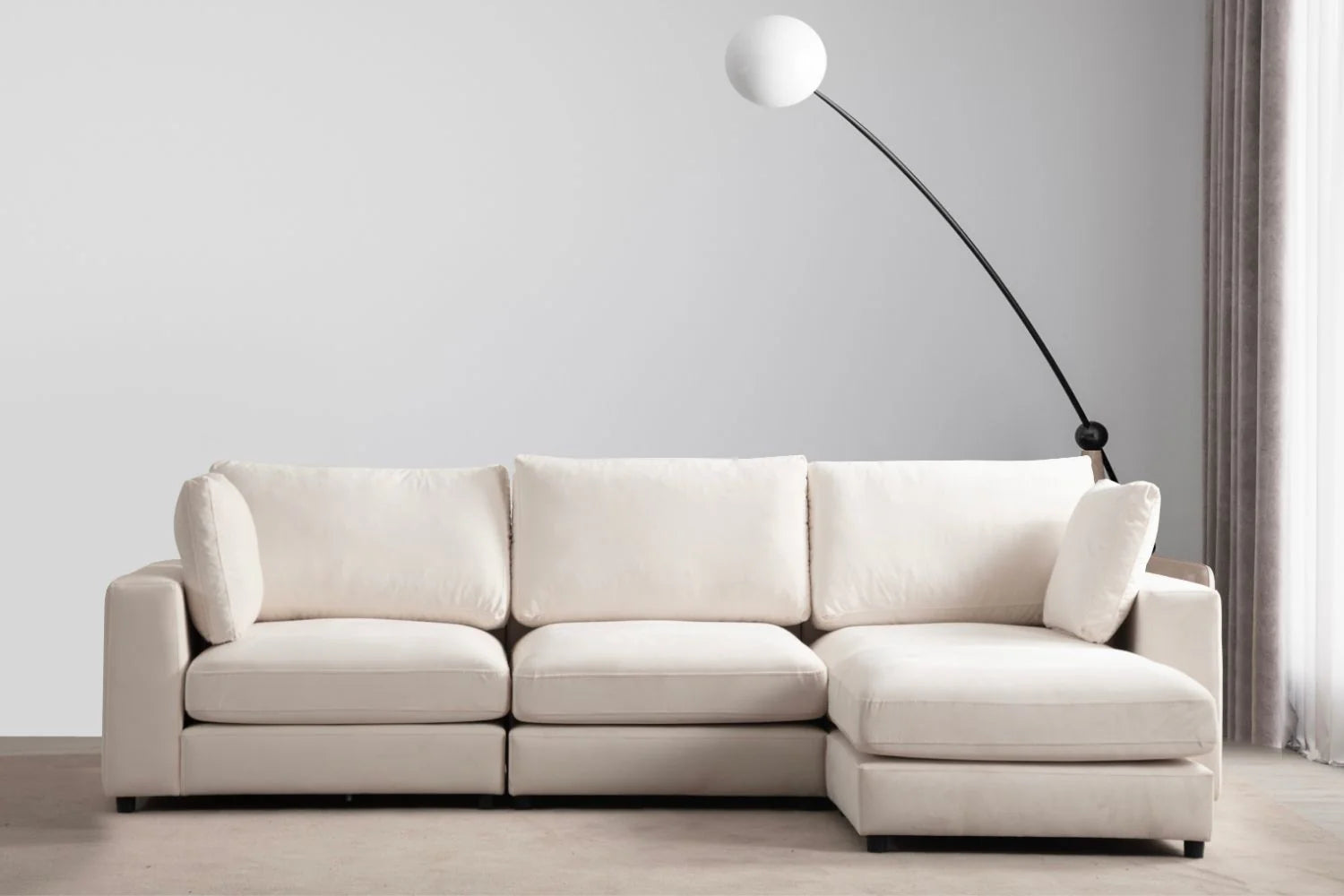 Julia | Velours Blanc cassé 3+1 pouf