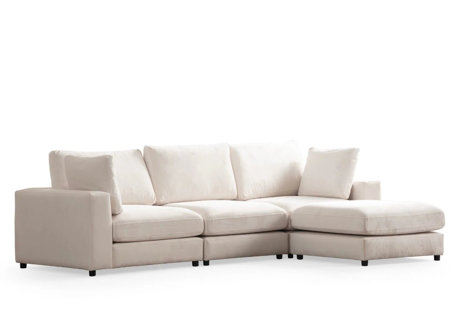 Julia | Velours Blanc cassé 3+1 pouf