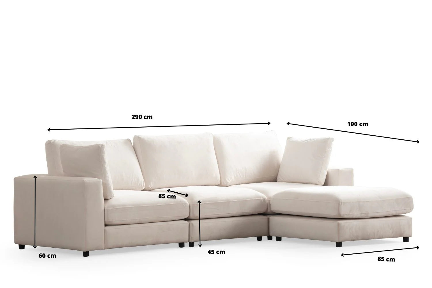 Julia | Velours Blanc cassé 3+1 pouf