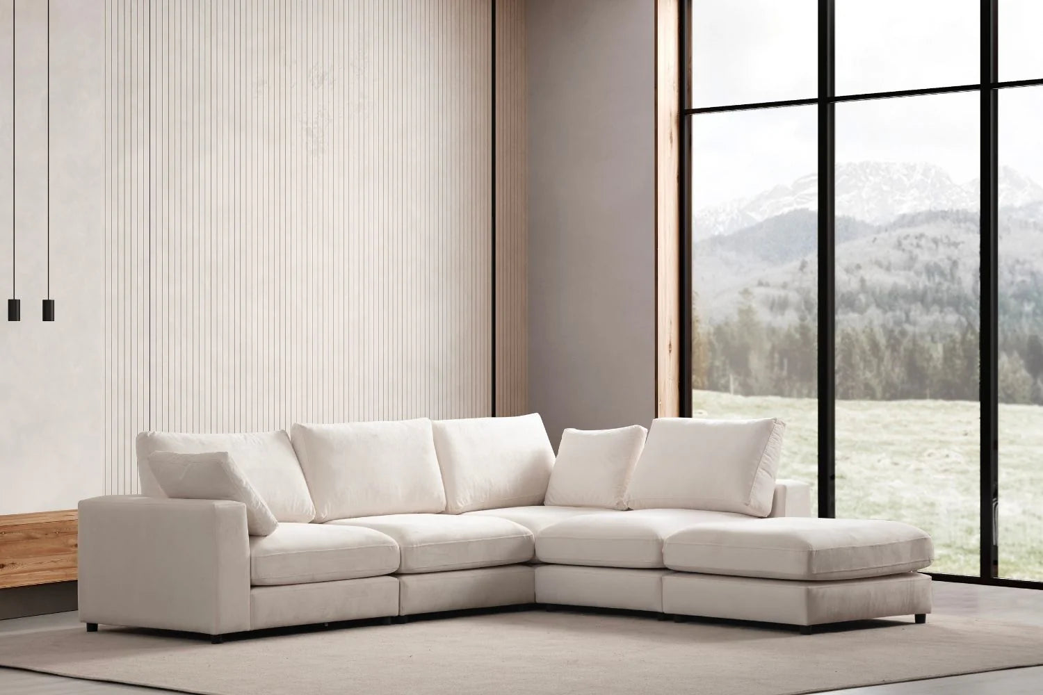 Julia | Velours Blanc cassé 4+1 pouf