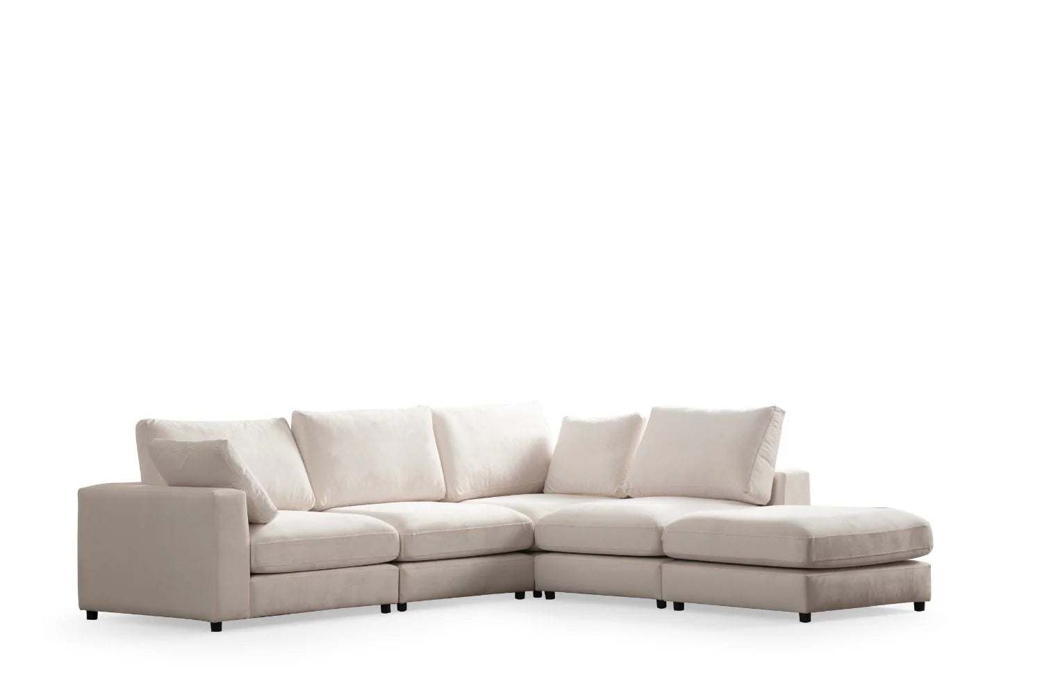 Julia | Velours Blanc cassé 4+1 pouf