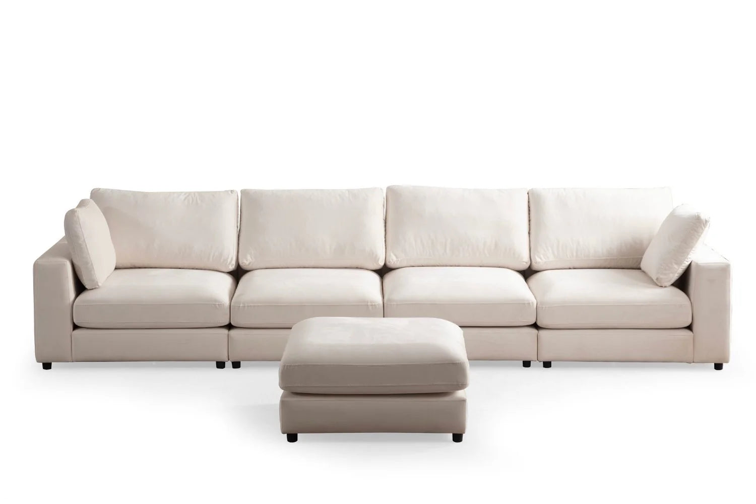 Julia | Velours Blanc cassé 4+1 pouf