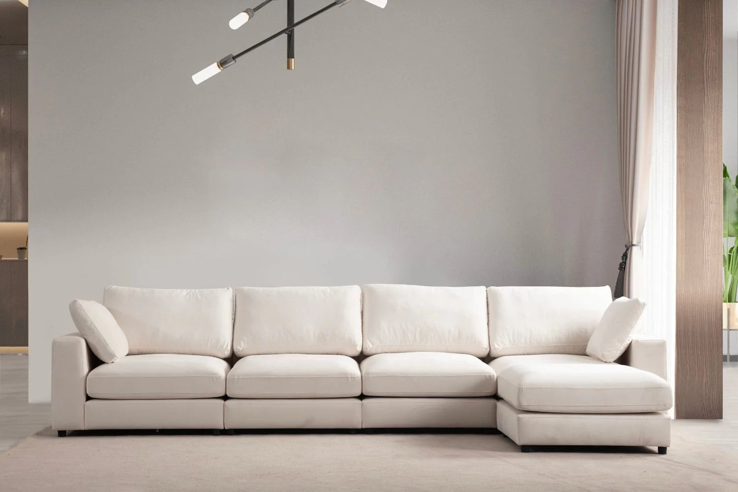 Julia | Velours Blanc cassé 4+1 pouf