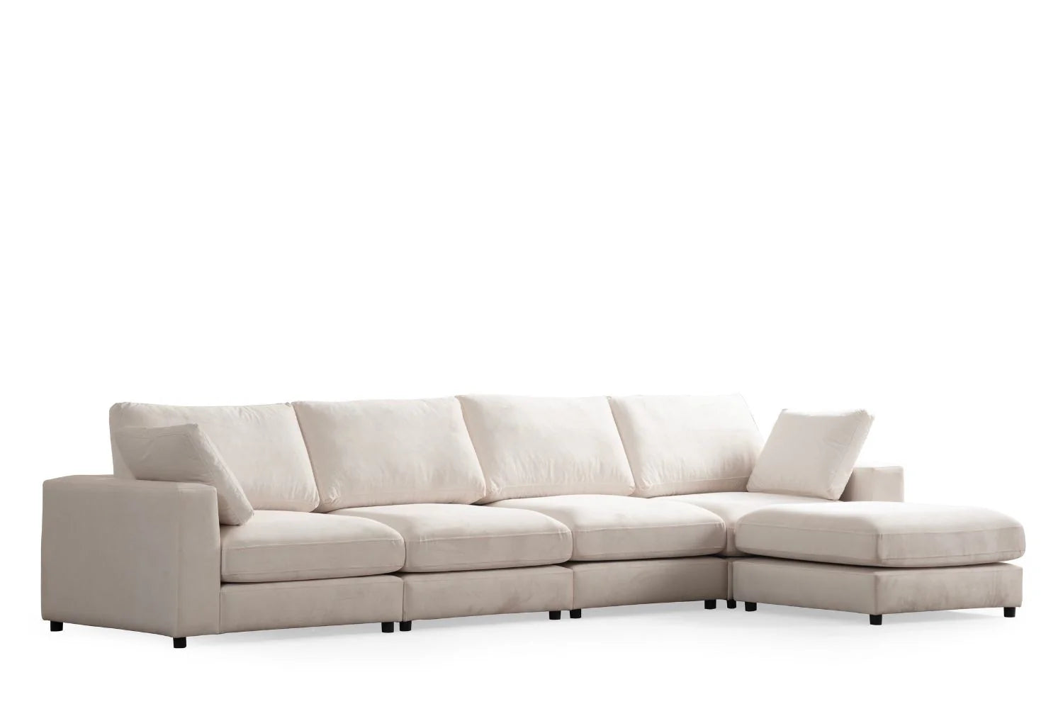 Julia | Velours Blanc cassé 4+1 pouf