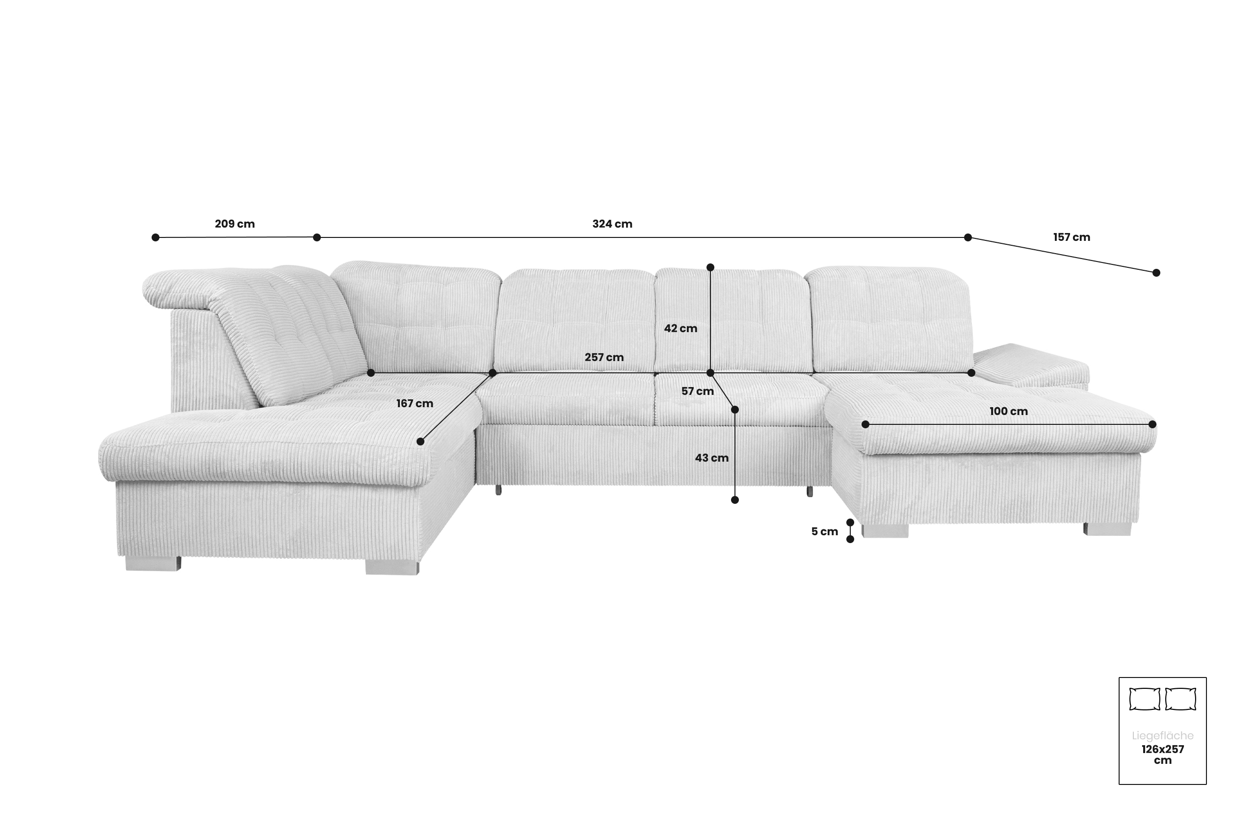 Canapé U - Bingo Velours Côtelé