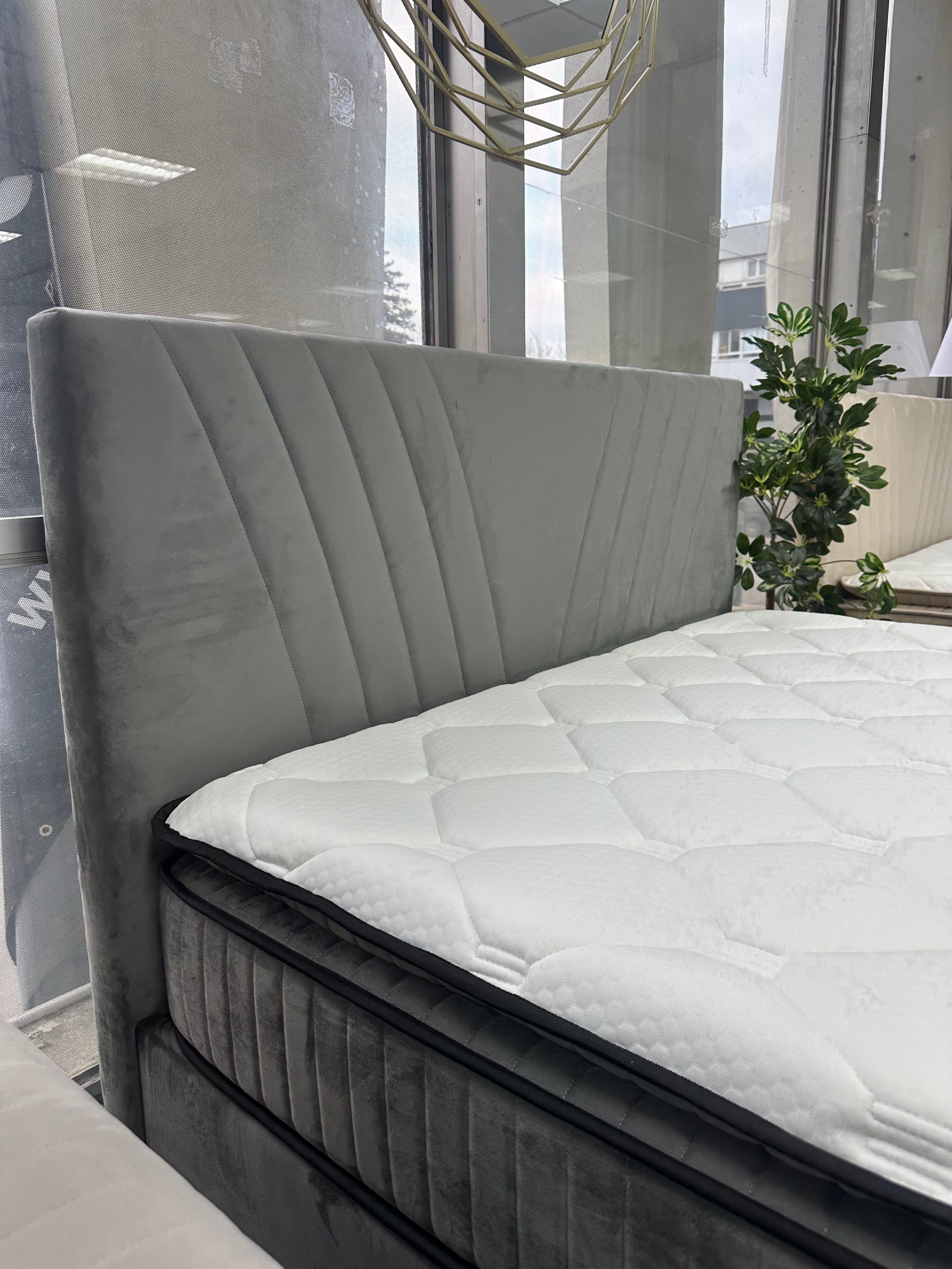 Pack Lit Coffre PALMI Gris + Matelas 32cm d’épaisseur