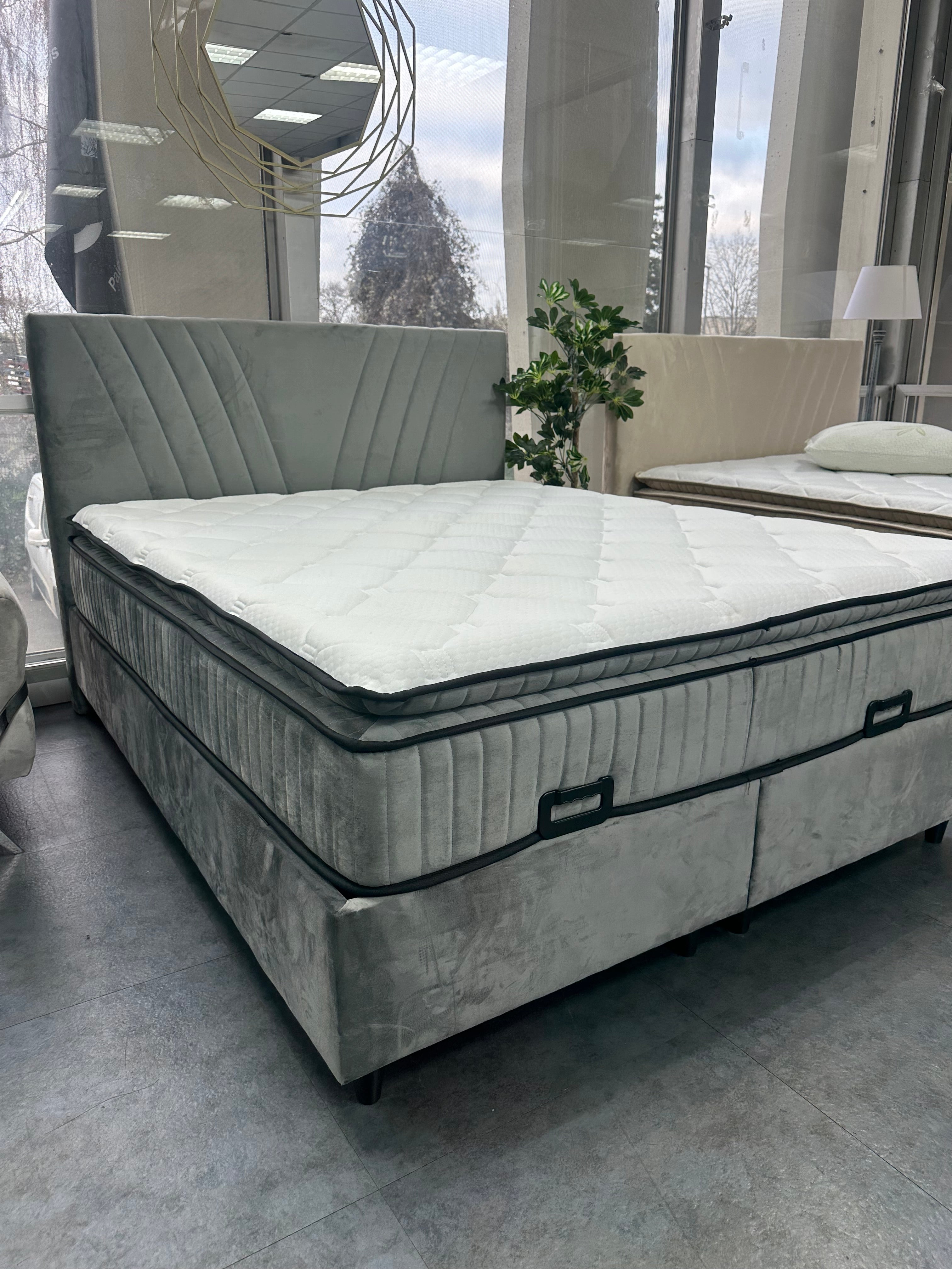 Pack Lit Coffre PALMI Gris + Matelas 32cm d’épaisseur