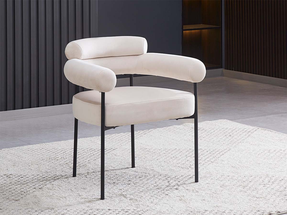 Bubble avec accoudoir - velours beige | Métal noir